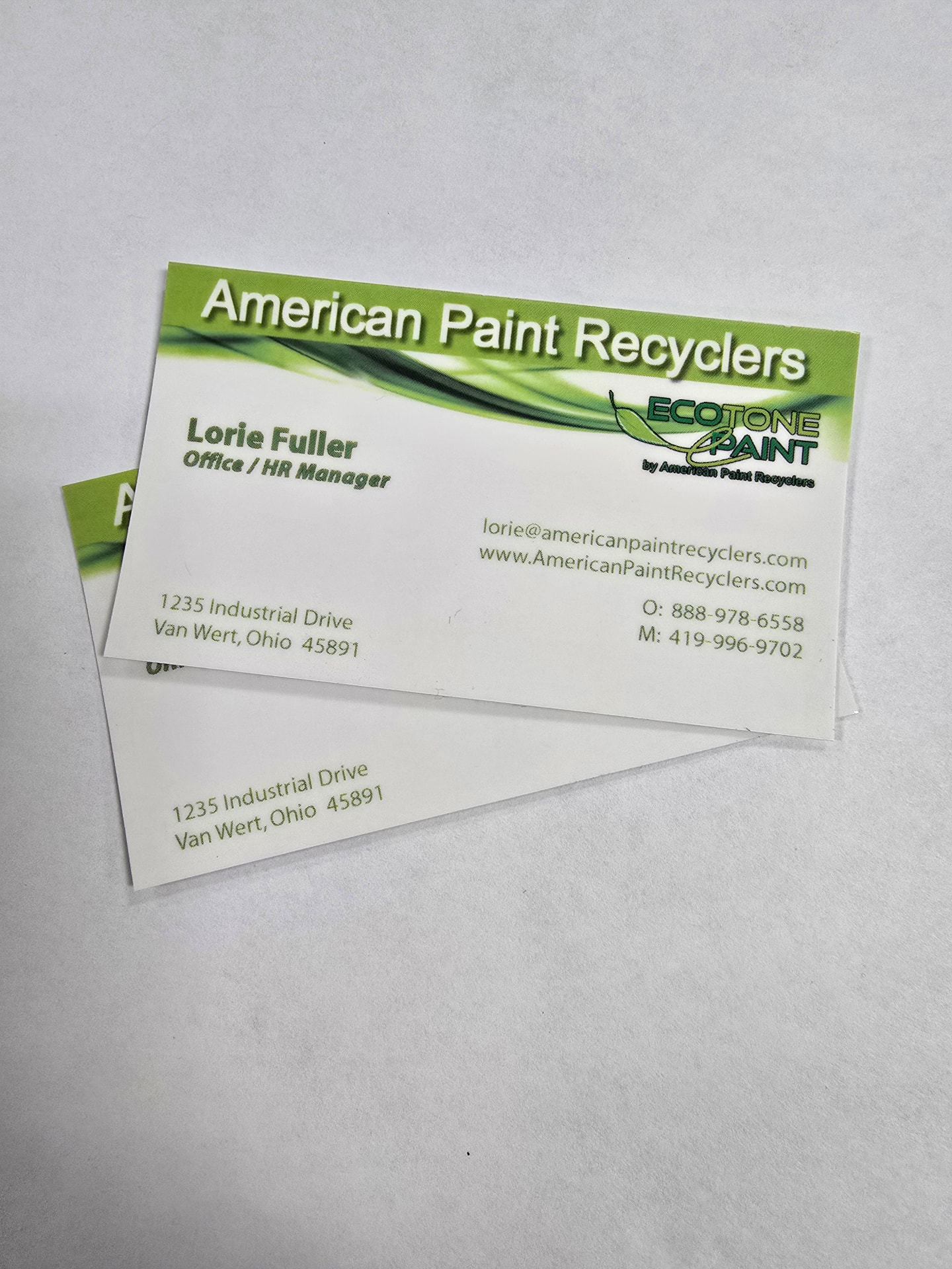 Full-color business cards printed for a local company